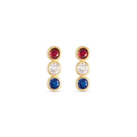 Gold Red White Blue Bezel Set CZ Triplet Earrings | 4th of July Jewelry