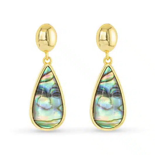 Gold Abalone Teardrop Drop Earrings