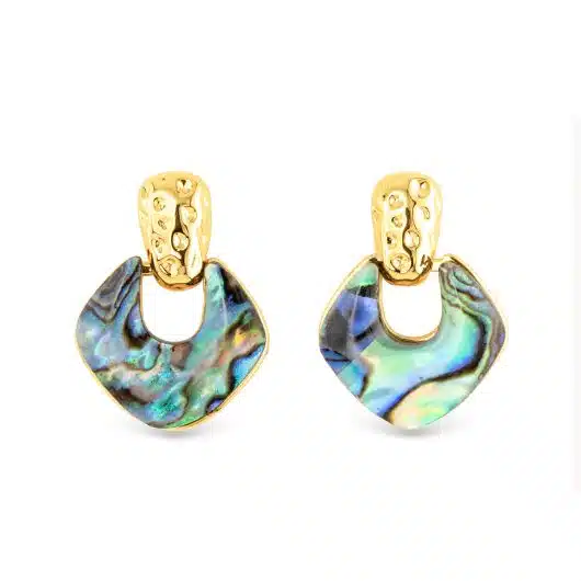 Gold Abalone Square Small Drop Earrings