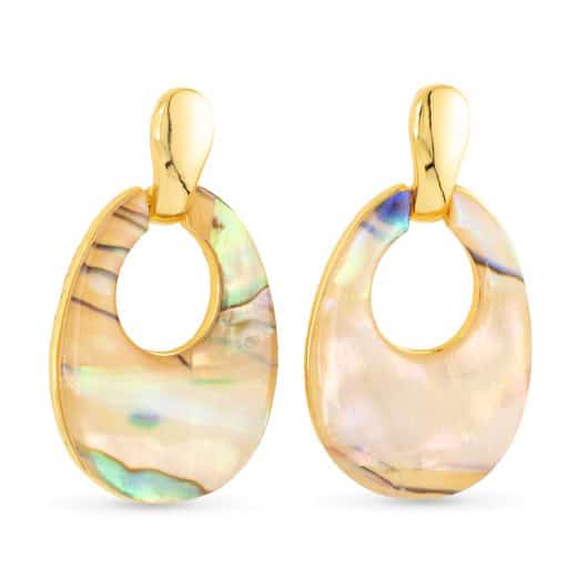 Gold Abalone Oval Large Drop Earrings
