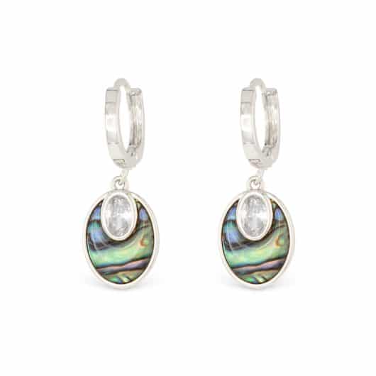 Silver Abalone & CZ Blue Oval Small Drop Earrings