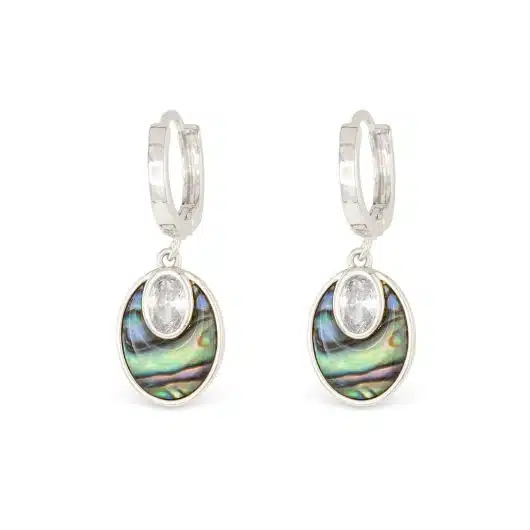 Silver Abalone & CZ Blue Oval Small Drop Earrings