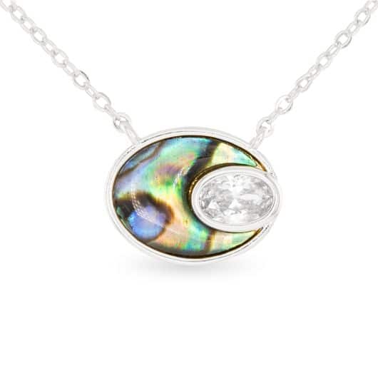 Silver Abalone & CZ Blue Oval Small Necklace