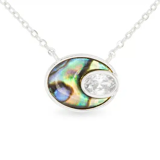Silver Abalone & CZ Blue Oval Small Necklace