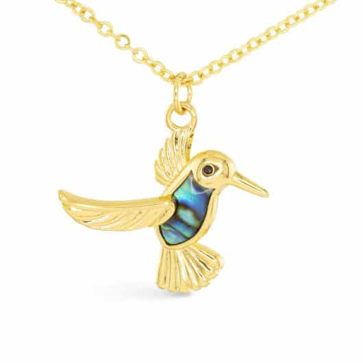 Gold Abalone Blue Hummingbird Necklace