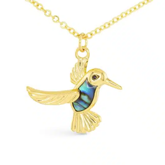Gold Abalone Blue Hummingbird Necklace