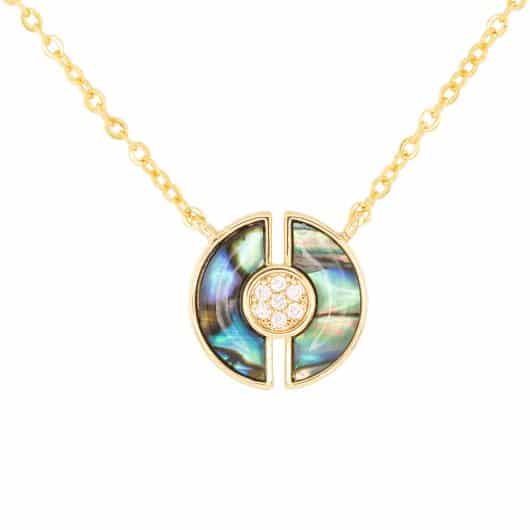 Gold Abalone & CZ Blue Circle Necklace