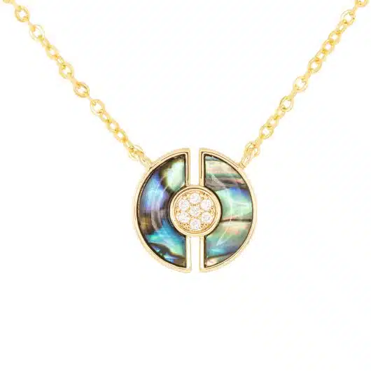 Gold Abalone & CZ Blue Circle Necklace