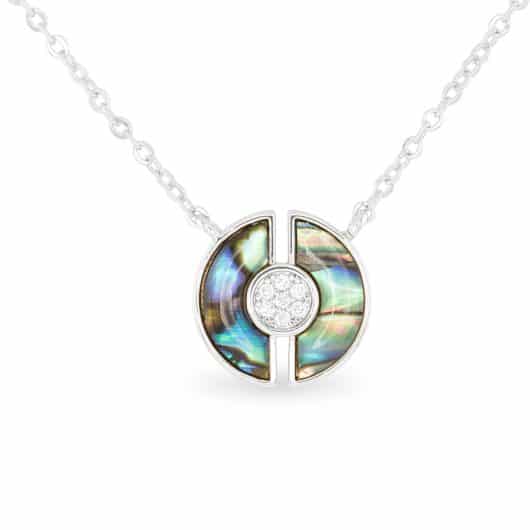 Silver Abalone & CZ Blue Circle Necklace