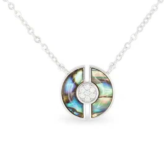 Silver Abalone & CZ Blue Circle Necklace