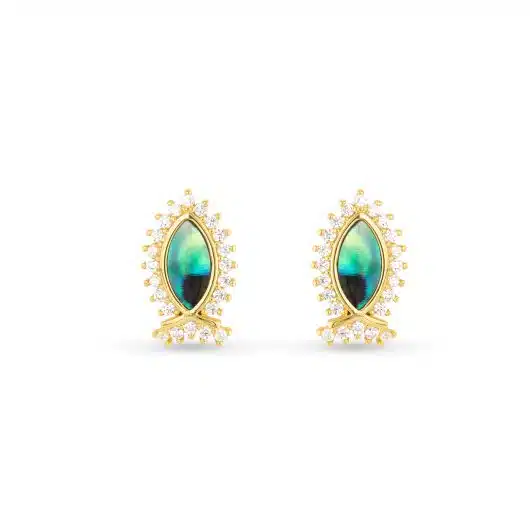 Gold Abalone & CZ Blue Fish Earrings