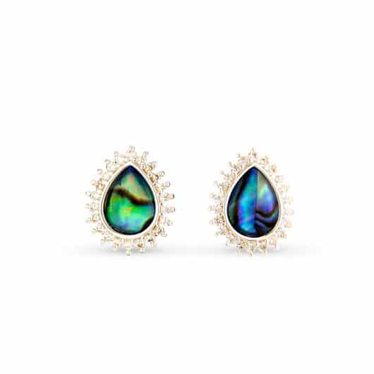 Abalone & CZ Blue Pear Small Earrings
