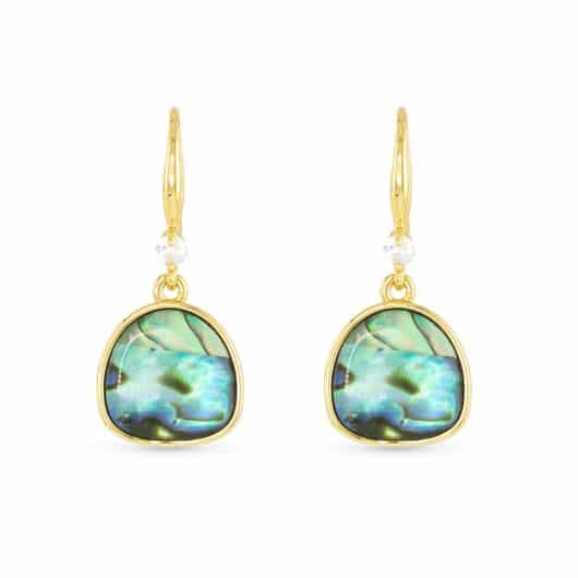 Gold Abalone Blue Dome Drop Earrings