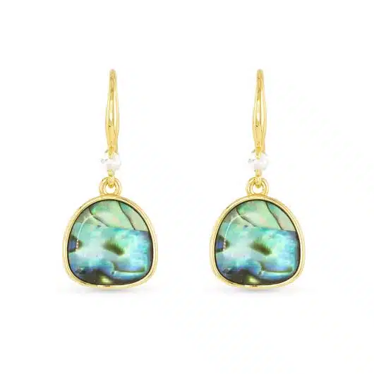 Gold Abalone Blue Dome Drop Earrings