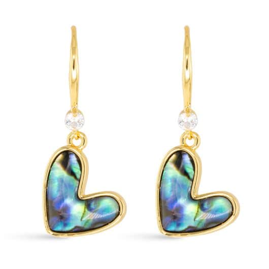 Gold Abalone Heart Drop Earrings
