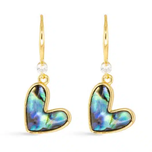 Gold Abalone Heart Drop Earrings