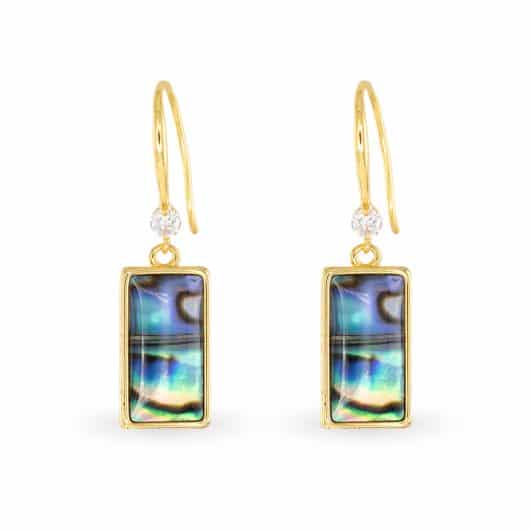 Gold Abalone Rectangle Drop Earrings