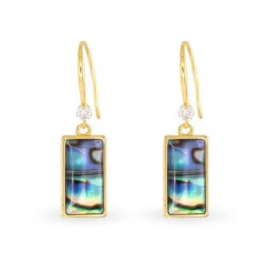 Gold Abalone Rectangle Drop Earrings
