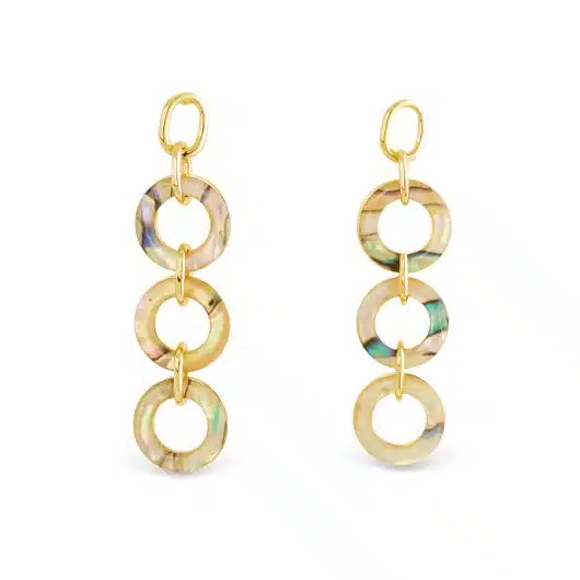 Gold Abalone Link Drop Earrings - Image 2