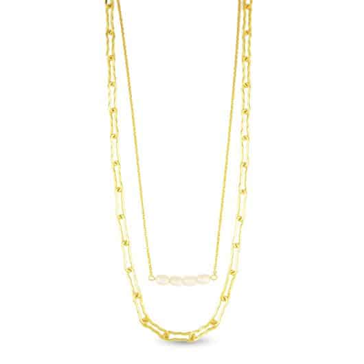 Gold Pearl Bar Layer Necklace