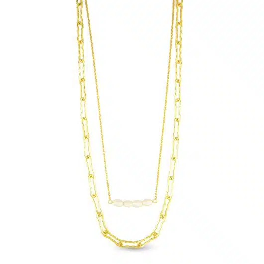 Gold Pearl Bar Layer Necklace