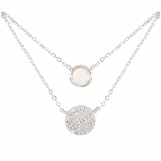 Silver CZ & MOP Dual Circle Necklace