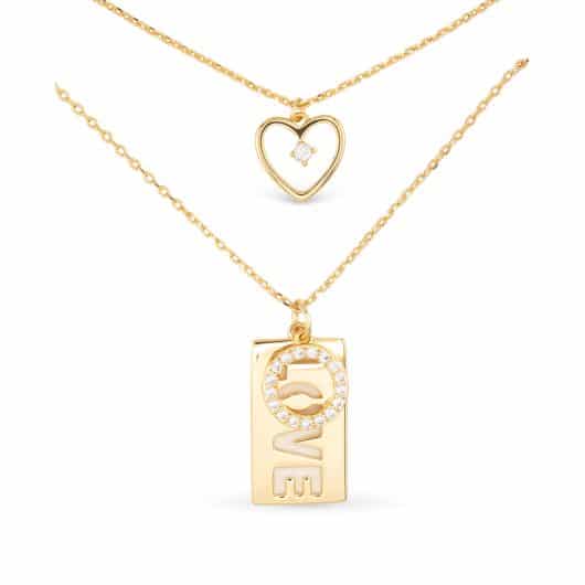 Gold Dual Love Heart Necklace