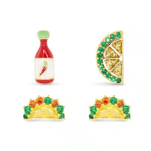 Gold CZ Taco Duo Earrings