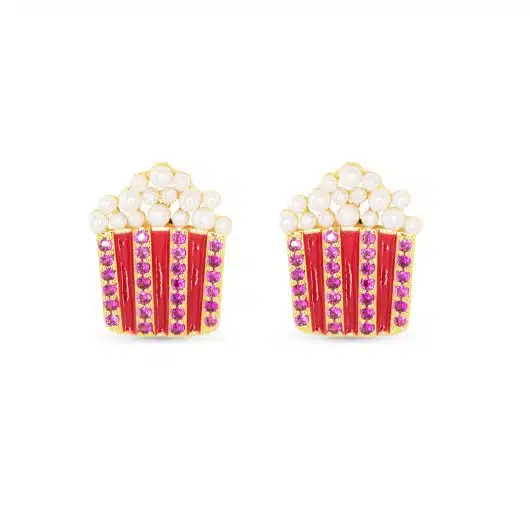Gold Pearl & CZ Popcorn Earrings