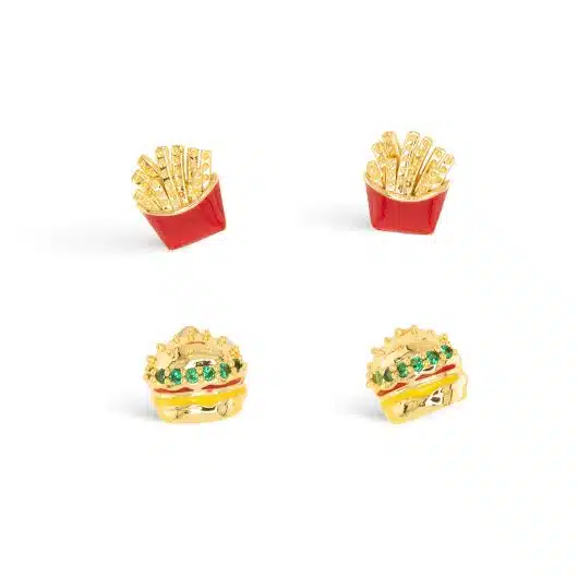 Gold CZ Hamburger Fries Earrings