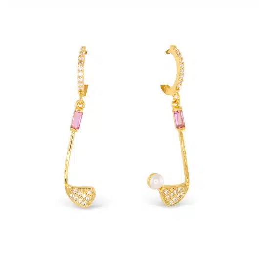 Gold CZ Golf Club Earrings
