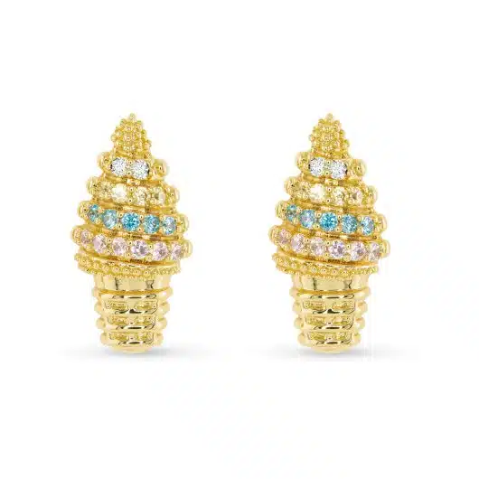 Gold CZ Ice Cream Cone Earrings
