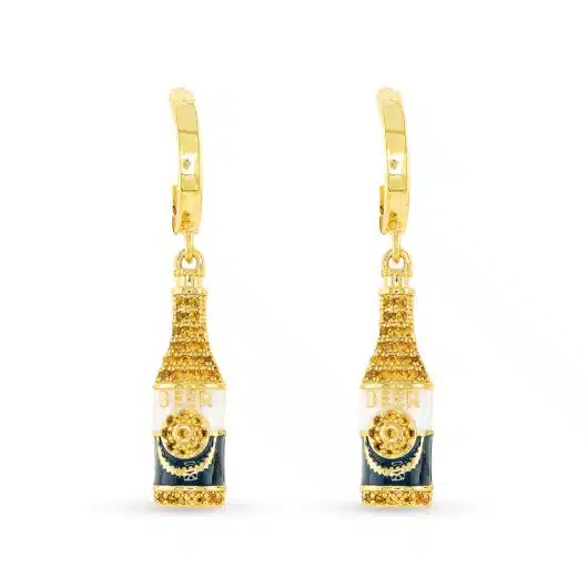 Gold CZ Beer Bottle Earrings