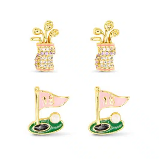 Gold CZ Golf Duo Earrings