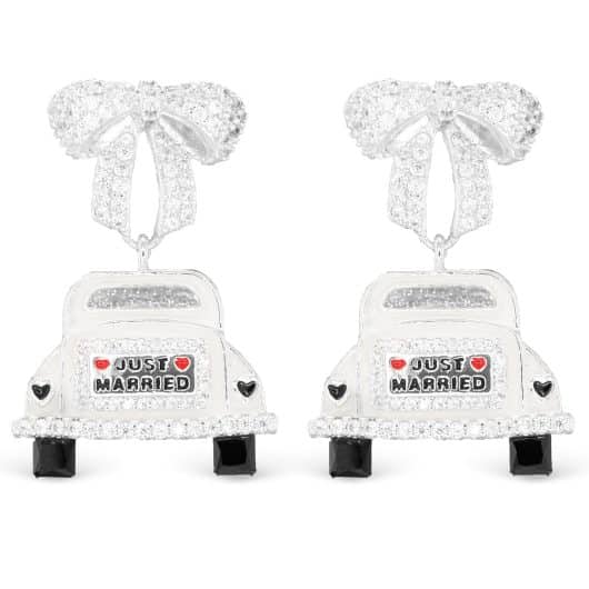 Silver CZ Just Married Earrings