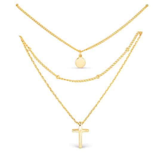 Gold Tri Layer Cross Necklace