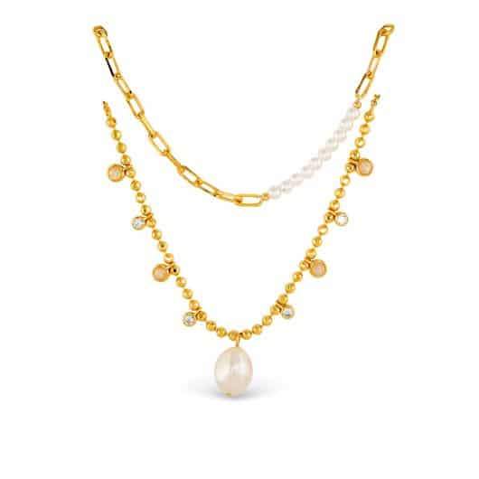 Gold CZ Dual Layer Chain Necklace
