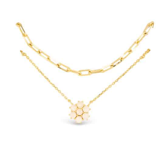 Gold MOP Dual Layer Flower Necklace