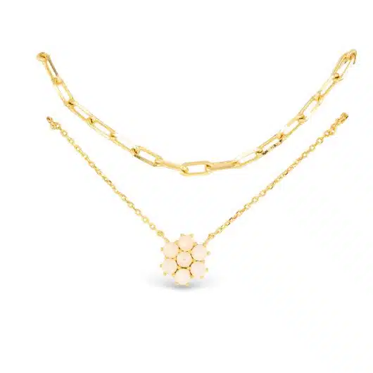 Gold MOP Dual Layer Flower Necklace