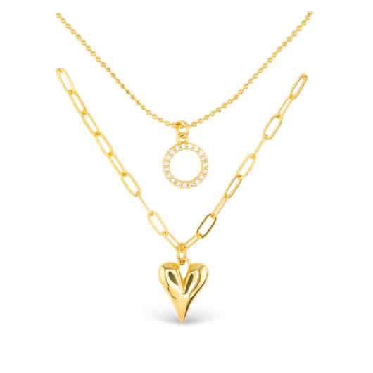 CZ Dual Layer Circle Heart Necklace