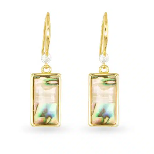 Gold Abalone Rectangle Drop Earrings - Image 2