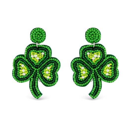 Beaded Green Clover Earrings