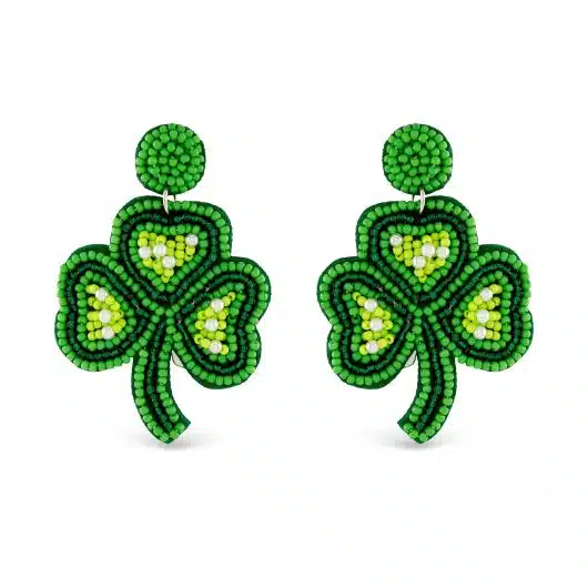 Beaded Green Clover Earrings