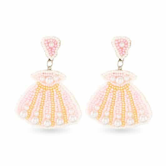Beaded Pink Seashell Earrings