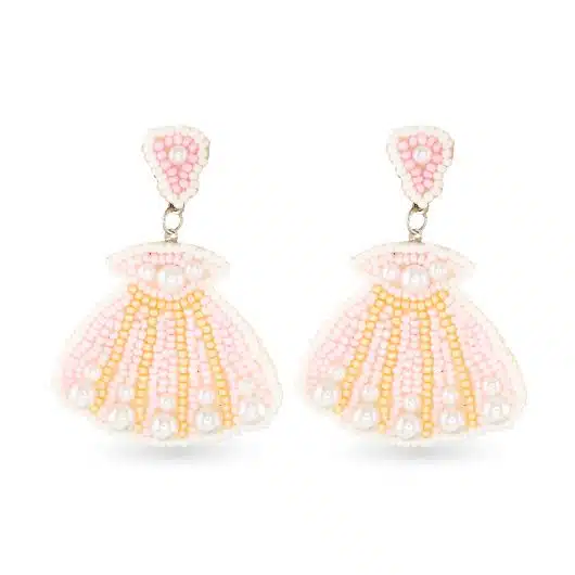Beaded Pink Seashell Earrings