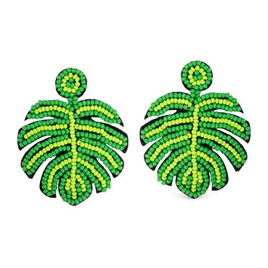 Beaded Monstera Leaf Earrings
