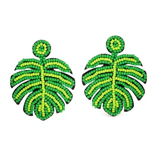 Beaded Monstera Leaf Earrings