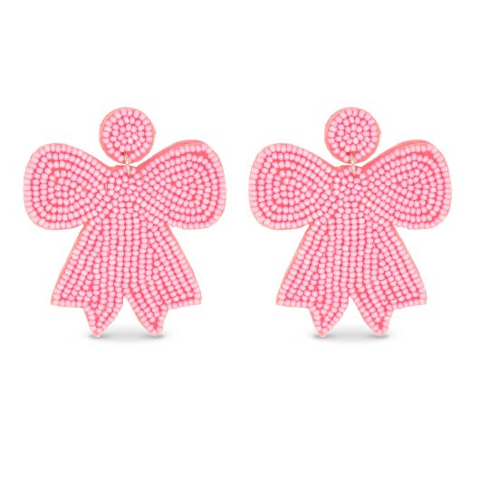 Beaded Pink Bow Earrings