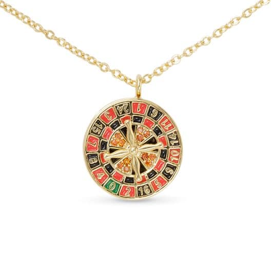 Gold CZ Enamel Roulette Wheel Necklace