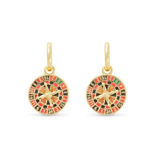 Gold CZ and Enamel Roulette Wheel Earrings